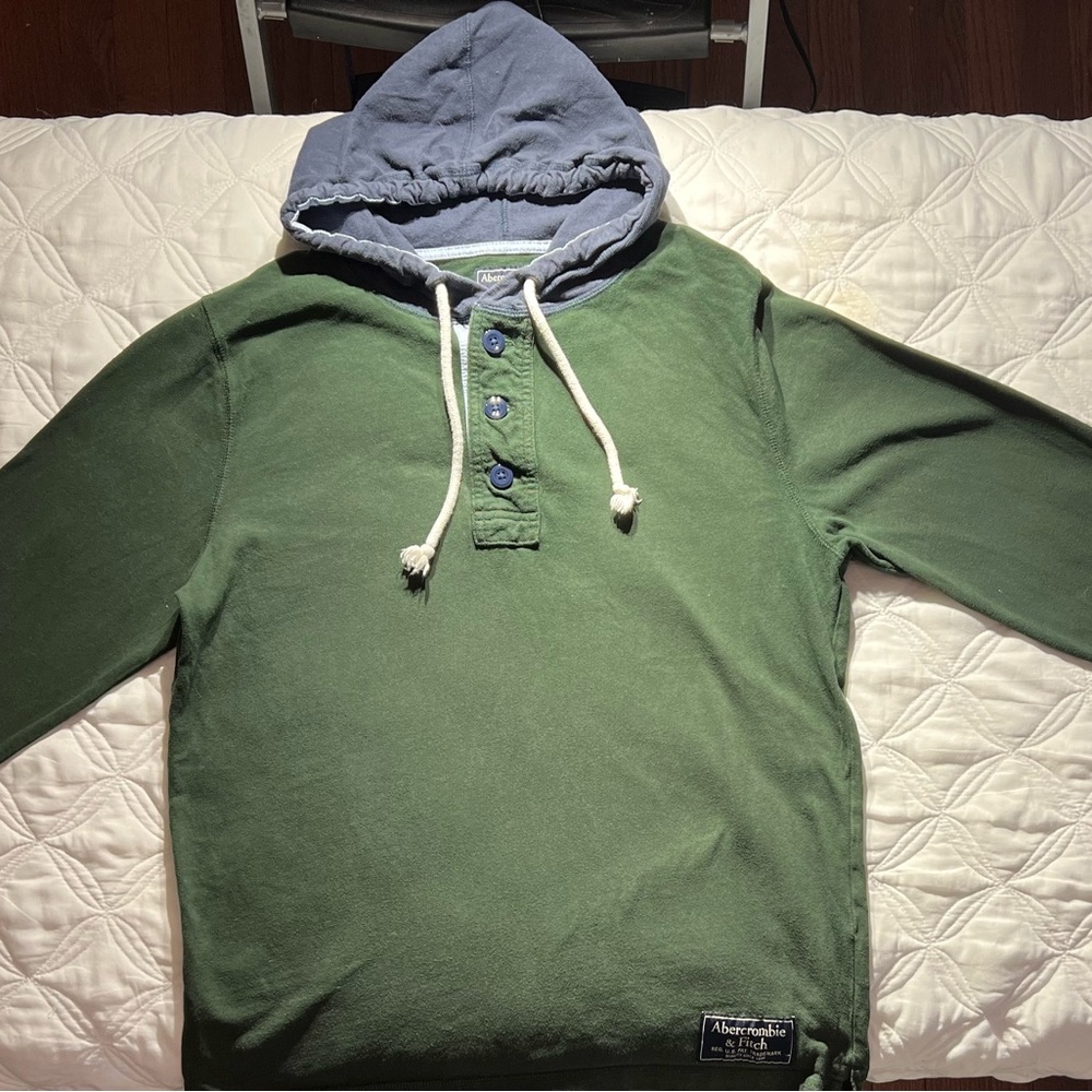 ABERCROMBIE & FITCH Women’s Hoodie blue/green M 1/4 Button Front Pullover